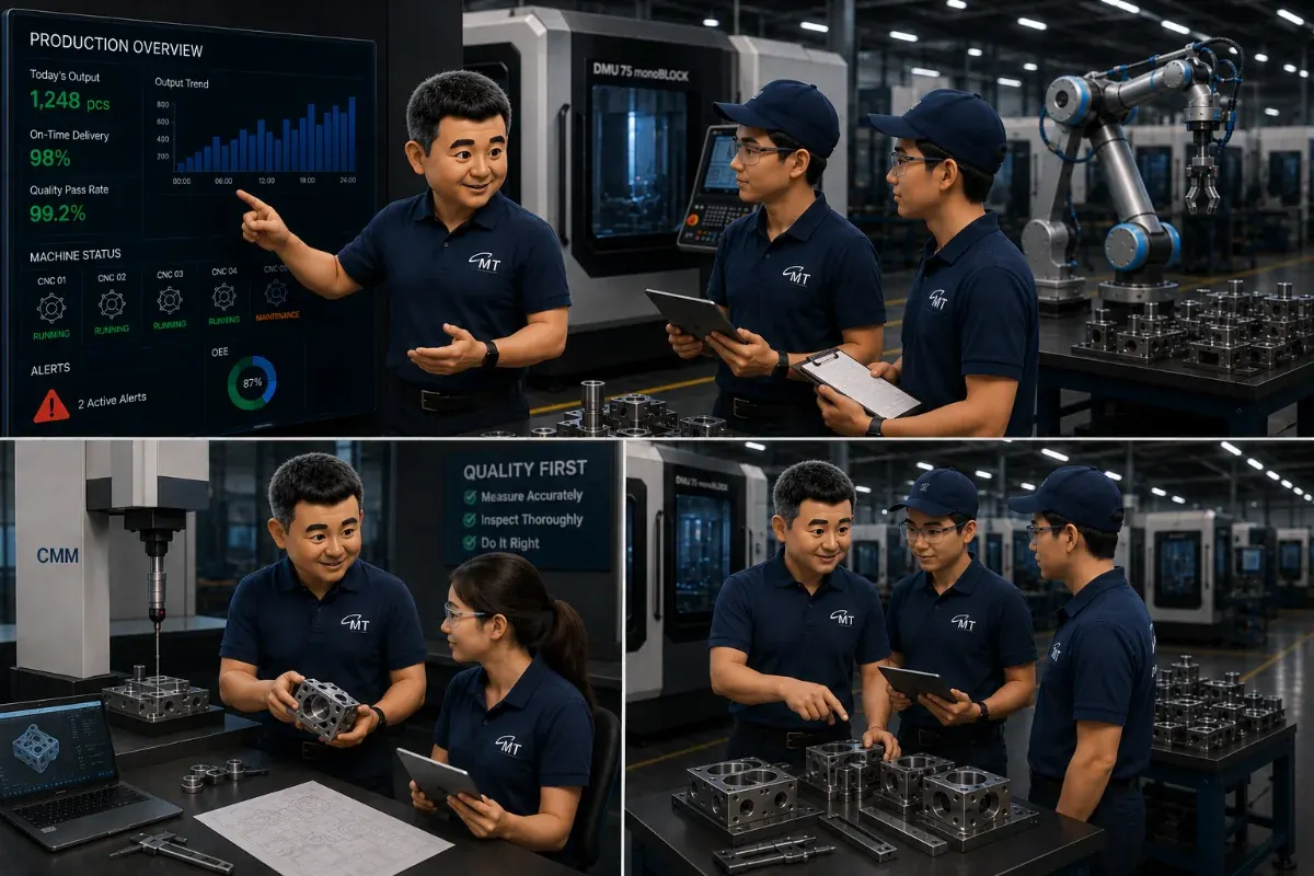 Ometick engineers working with smart manufacturing systems